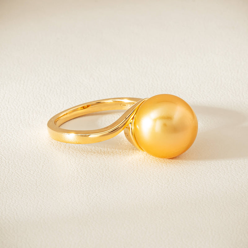 18ct Yellow Gold 12mm Golden South Sea Pearl Ring - Ring - Walker & Hall