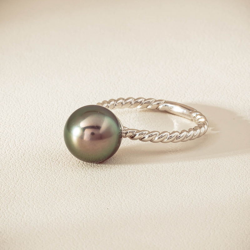 18ct White Gold 10mm Black Pearl Twine Ring - Ring - Walker & Hall