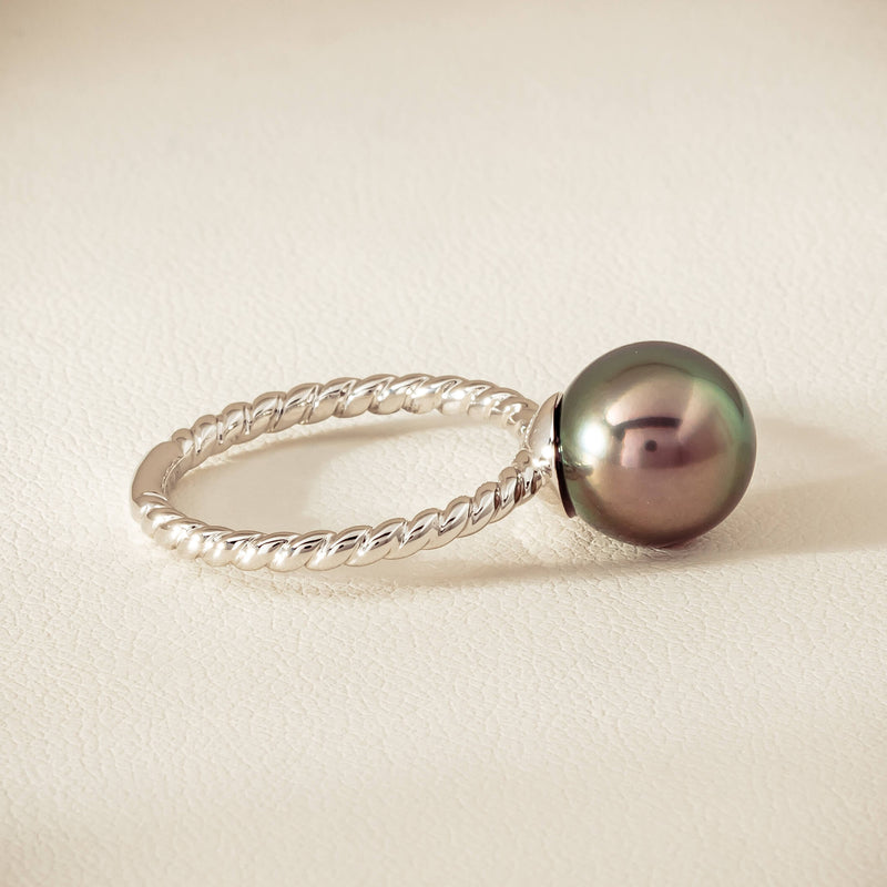 18ct White Gold 10mm Black Pearl Twine Ring - Ring - Walker & Hall