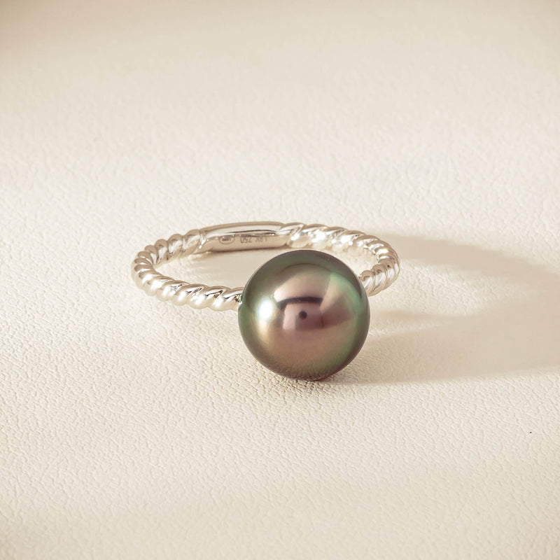 18ct White Gold 10mm Black Pearl Twine Ring - Ring - Walker & Hall