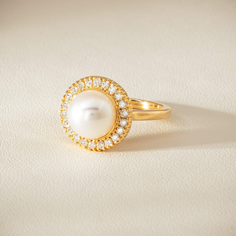 18ct Yellow Gold 9mm South Sea Pearl & Diamond Daisy Ring - Ring - Walker & Hall