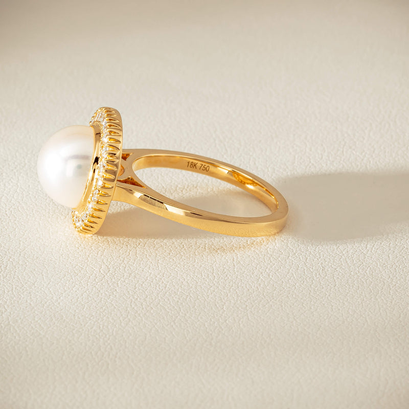 18ct Yellow Gold 9mm South Sea Pearl & Diamond Daisy Ring - Ring - Walker & Hall