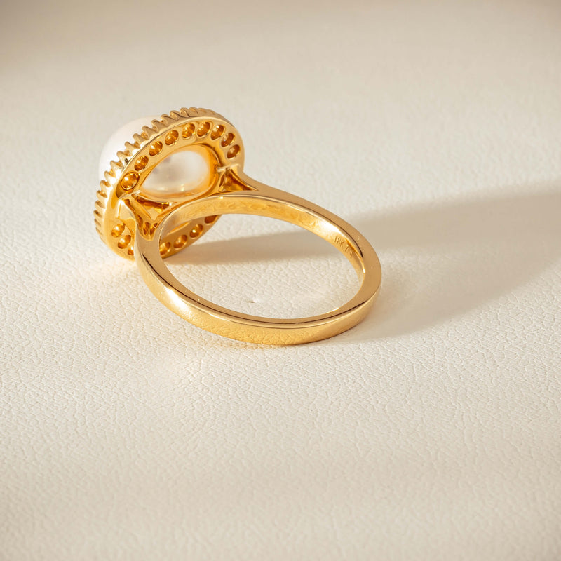 18ct Yellow Gold 9mm South Sea Pearl & Diamond Daisy Ring - Ring - Walker & Hall