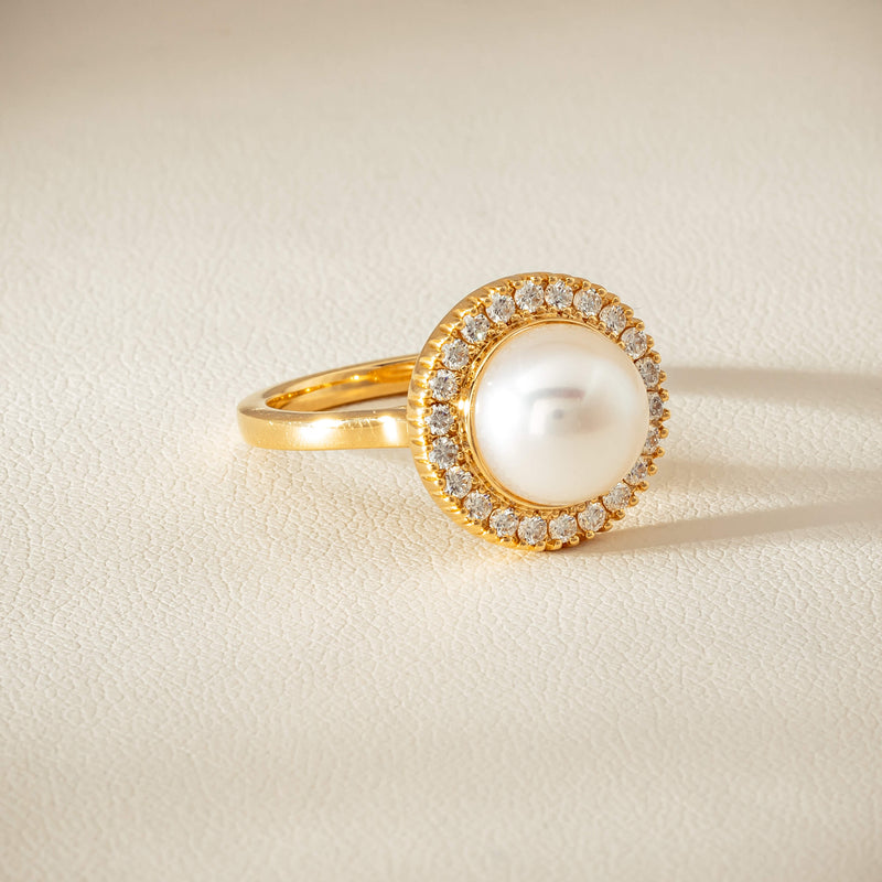 18ct Yellow Gold 9mm South Sea Pearl & Diamond Daisy Ring - Ring - Walker & Hall