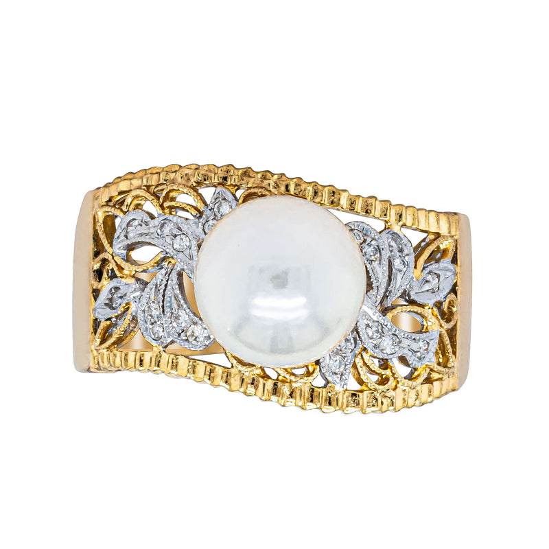 Deja Vu 18ct Yellow Gold Cultured Pearl & Diamond Ring - Ring - Walker & Hall