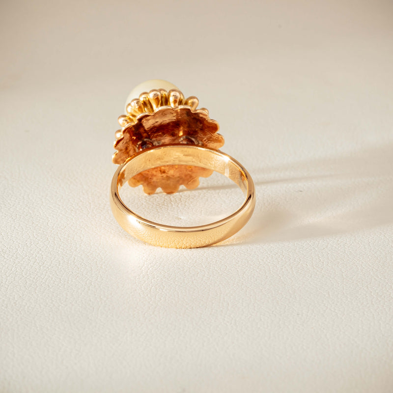 Vintage 14ct Yellow Gold 9mm Akoya Pearl Flower Ring