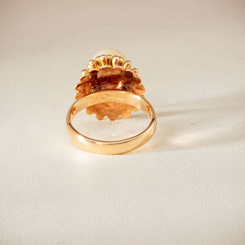 Vintage 14ct Yellow Gold 9mm Akoya Pearl Flower Ring