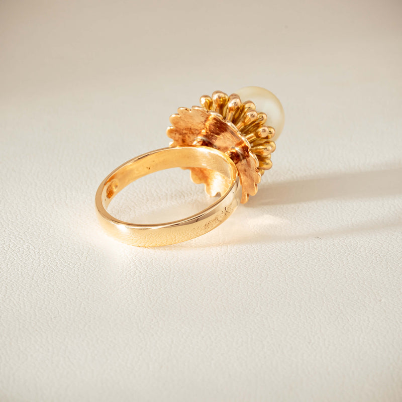 Vintage 14ct Yellow Gold 9mm Akoya Pearl Flower Ring