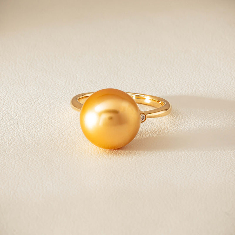 18ct Yellow Gold 12mm Golden South Sea Pearl Diamond Ring - Ring - Walker & Hall