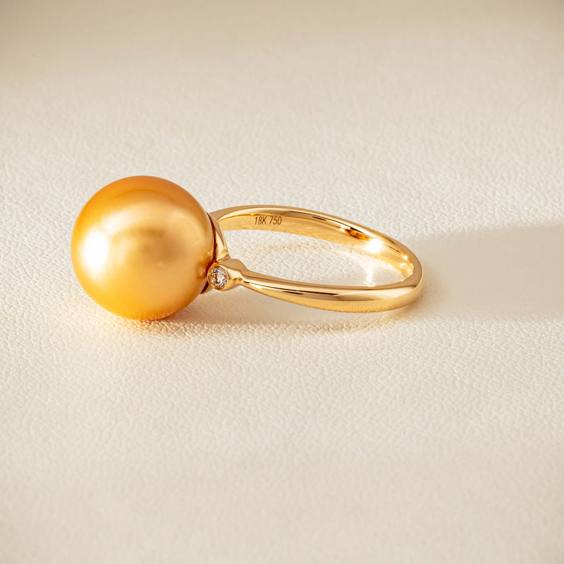 18ct Yellow Gold 12mm Golden South Sea Pearl Diamond Ring - Ring - Walker & Hall
