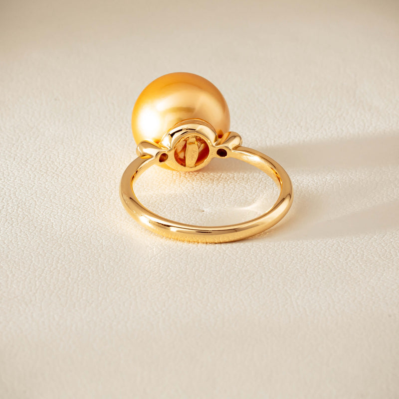 18ct Yellow Gold 12mm Golden South Sea Pearl Diamond Ring - Ring - Walker & Hall