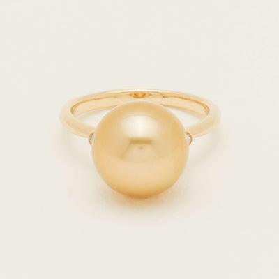 18ct Yellow Gold 12mm Golden South Sea Pearl Diamond Ring