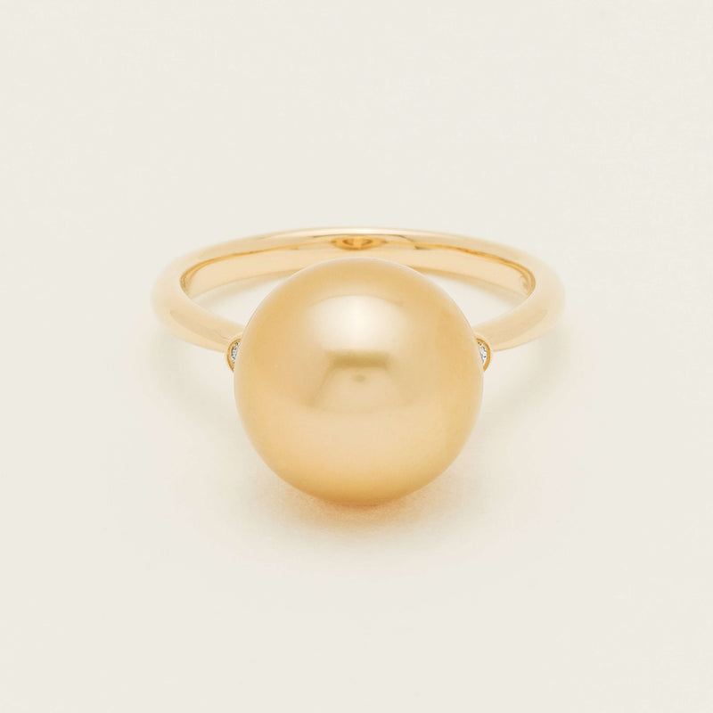 18ct Yellow Gold 12mm Golden South Sea Pearl Diamond Ring