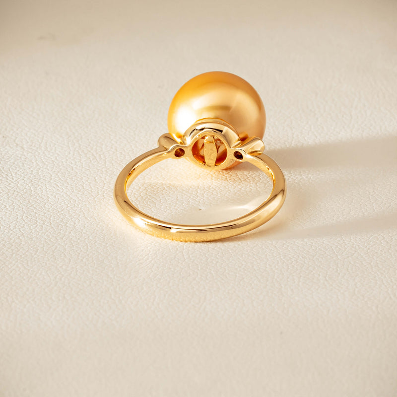 18ct Yellow Gold 12mm Golden South Sea Pearl Diamond Ring - Ring - Walker & Hall