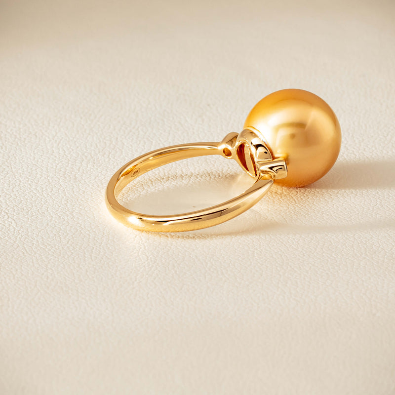 18ct Yellow Gold 12mm Golden South Sea Pearl Diamond Ring - Ring - Walker & Hall