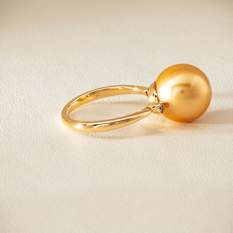 18ct Yellow Gold 12mm Golden South Sea Pearl Diamond Ring - Ring - Walker & Hall