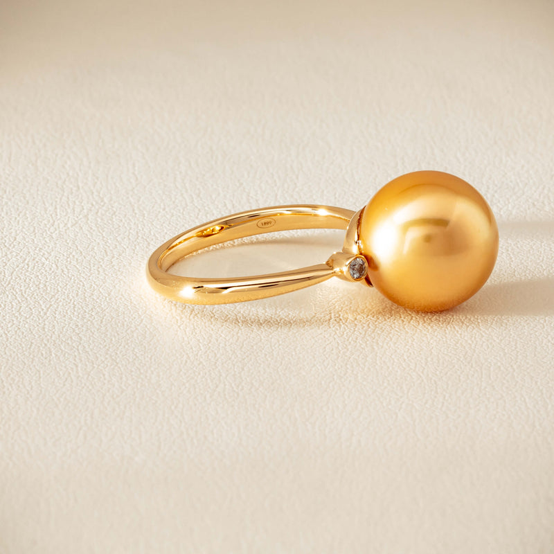 18ct Yellow Gold 12mm Golden South Sea Pearl Diamond Ring - Ring - Walker & Hall