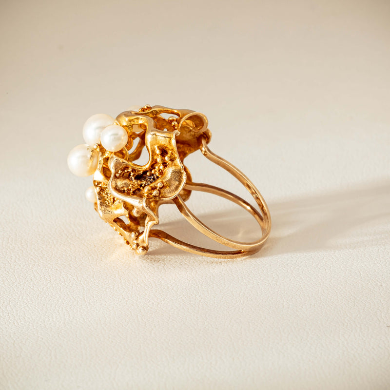 Deja Vu 9ct Yellow Gold Pearl Brutalist Cocktail Ring - Ring - Walker & Hall