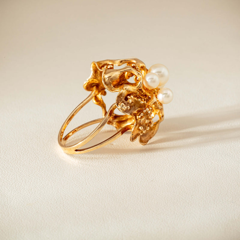 Deja Vu 9ct Yellow Gold Pearl Brutalist Cocktail Ring - Ring - Walker & Hall