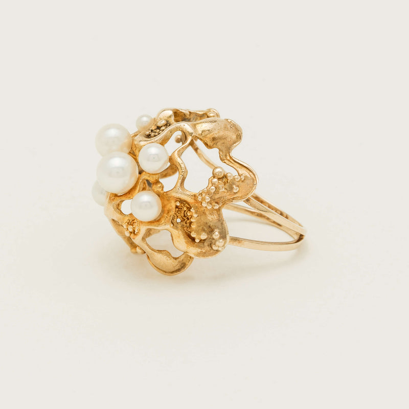 Deja Vu 9ct Yellow Gold Pearl Brutalist Cocktail Ring - Ring - Walker & Hall