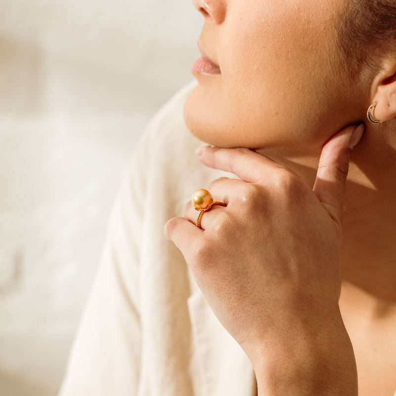 18ct Yellow Gold 11.2mm Golden Pearl Selene Ring