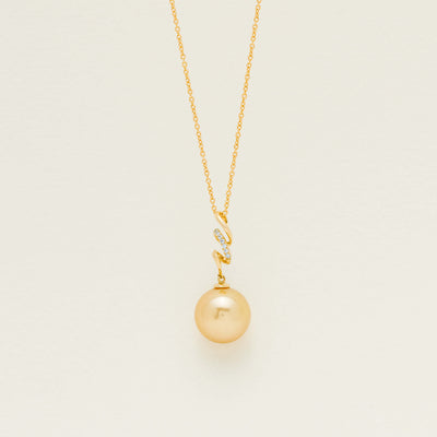 18ct Yellow Gold 13mm Golden Pearl & Diamond Pendant