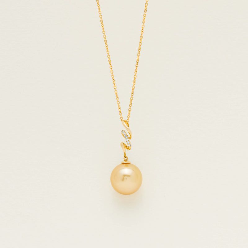 18ct Yellow Gold 13mm Golden Pearl & Diamond Pendant
