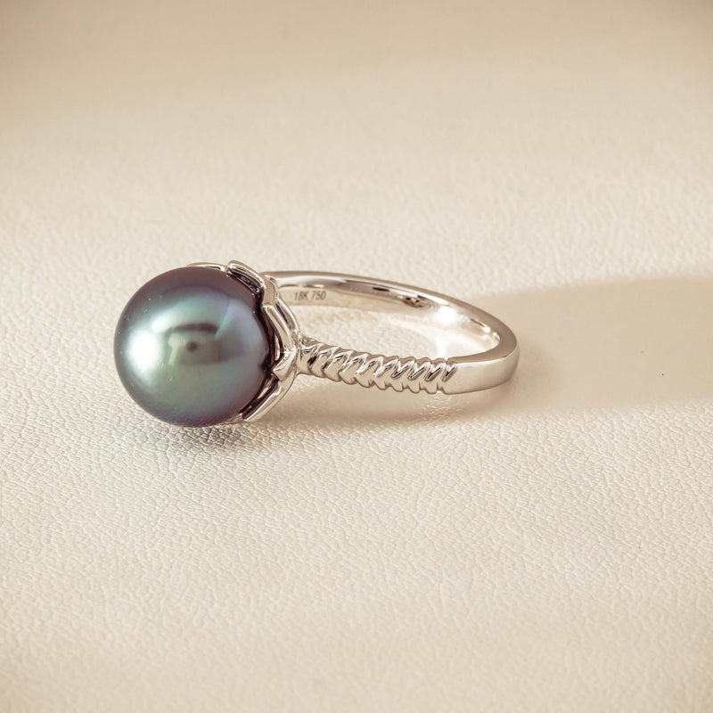 18ct White Gold 10.9mm Black Pearl Selene Ring - Ring - Walker & Hall