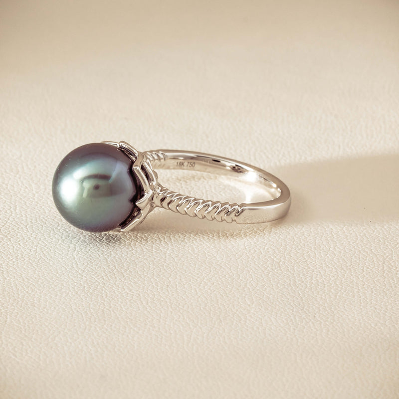 18ct White Gold 10.9mm Black Pearl Selene Ring - Ring - Walker & Hall