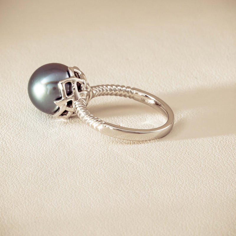 18ct White Gold 10.9mm Black Pearl Selene Ring - Ring - Walker & Hall