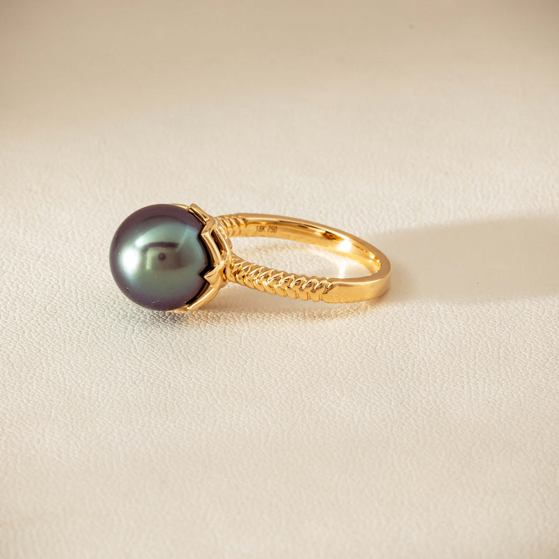 18ct Yellow Gold 10.9mm Black Pearl Selene Ring - Ring - Walker & Hall