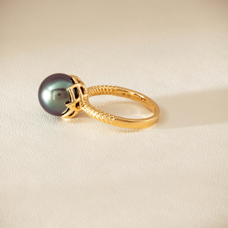 18ct Yellow Gold 10.9mm Black Pearl Selene Ring - Ring - Walker & Hall