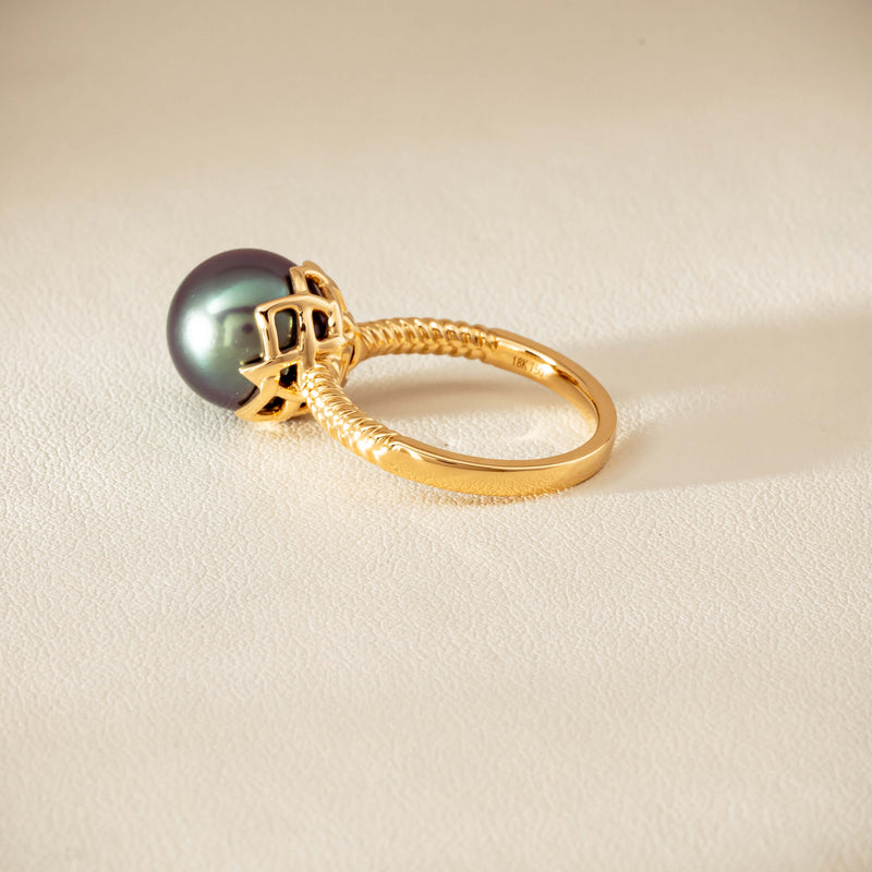 18ct Yellow Gold 10.9mm Black Pearl Selene Ring - Ring - Walker & Hall