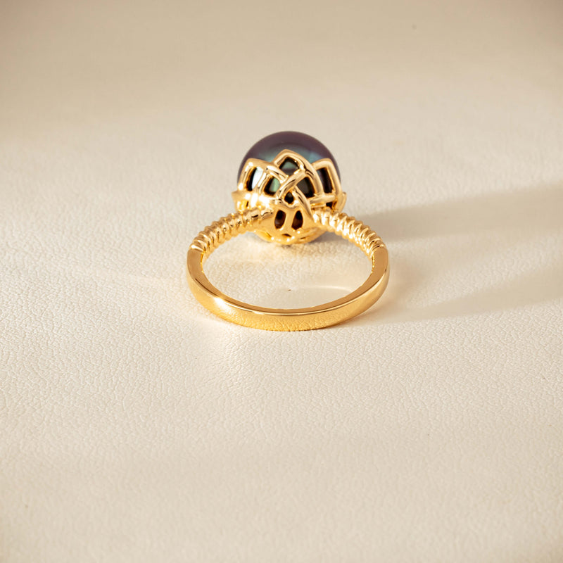 18ct Yellow Gold 10.9mm Black Pearl Selene Ring - Ring - Walker & Hall