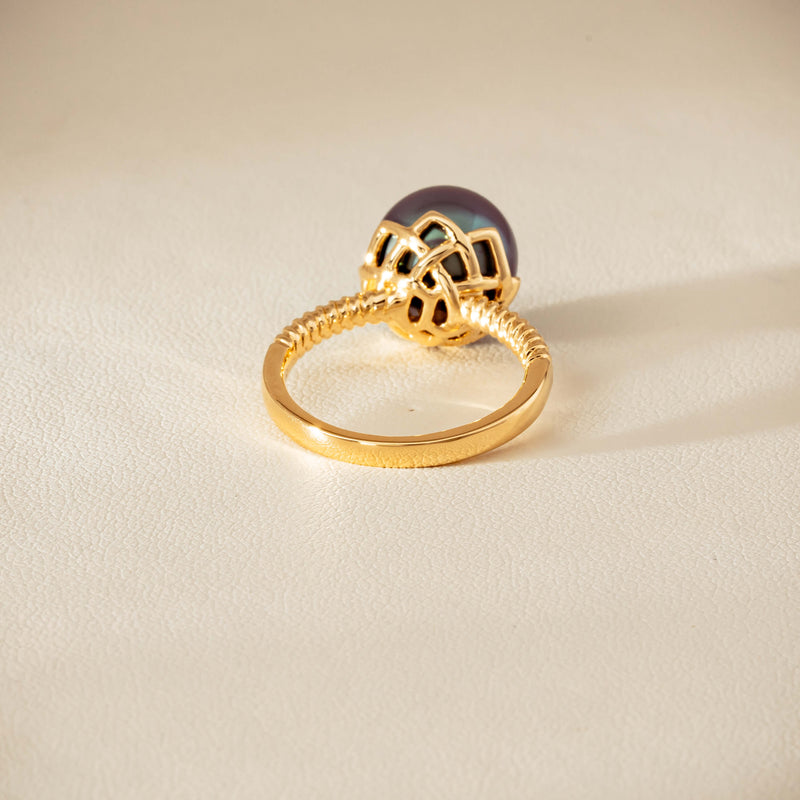 18ct Yellow Gold 10.9mm Black Pearl Selene Ring - Ring - Walker & Hall