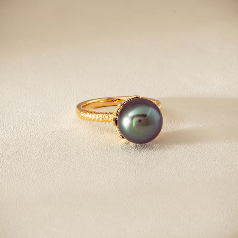 18ct Yellow Gold 10.9mm Black Pearl Selene Ring - Ring - Walker & Hall