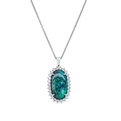 18ct White Gold 5.12ct Opal & Diamond Belle Pendant-Necklace-Walker & Hall