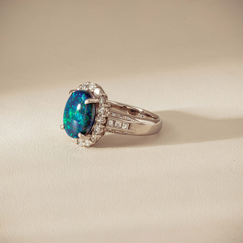 Deja Vu Platinum 3.08ct Opal & Diamond Cluster Ring - Ring - Walker & Hall