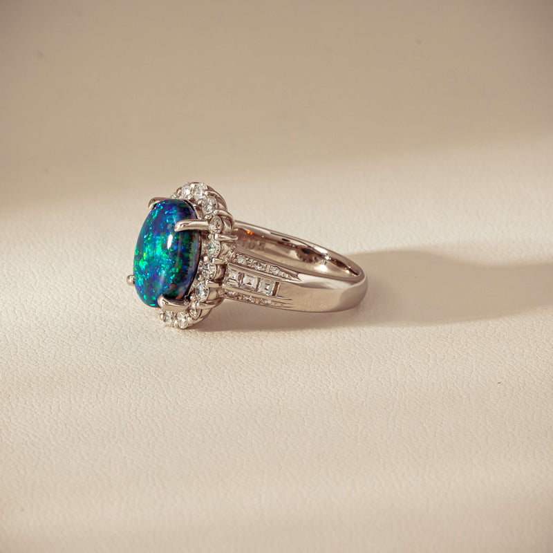 Deja Vu Platinum 3.08ct Opal & Diamond Cluster Ring - Ring - Walker & Hall