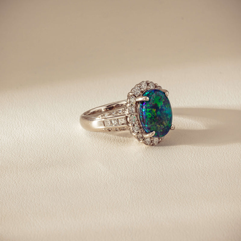 Deja Vu Platinum 3.08ct Opal & Diamond Cluster Ring - Ring - Walker & Hall