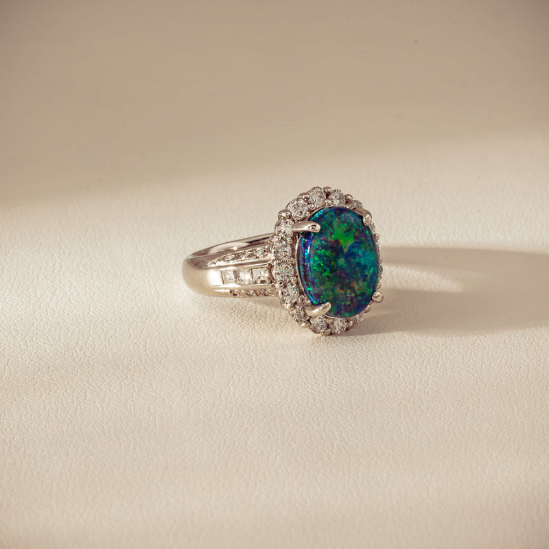 Deja Vu Platinum 3.08ct Opal & Diamond Cluster Ring - Ring - Walker & Hall