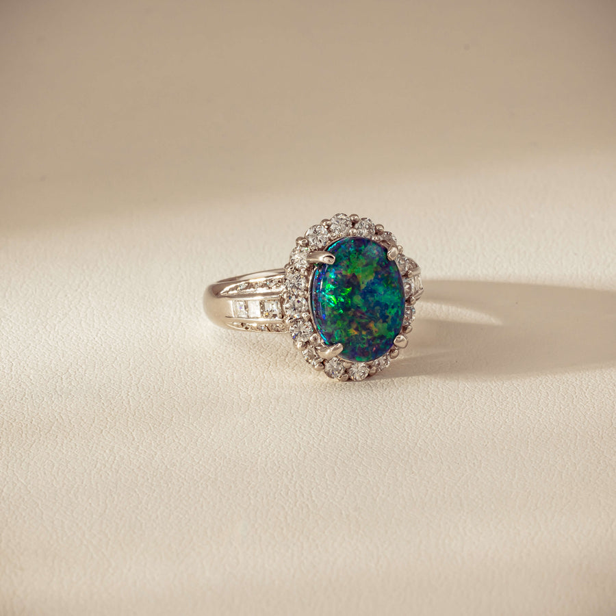 Deja Vu Platinum 3.08ct Opal & Diamond Cluster Ring - Ring - Walker & Hall