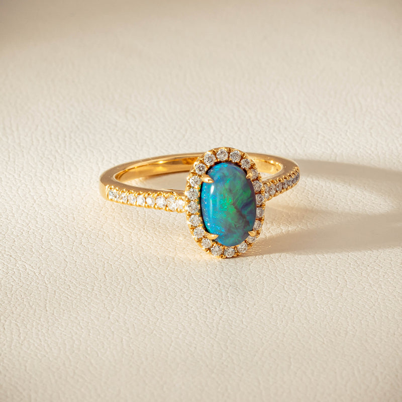 18ct Yellow Gold 1.21ct Opal & Diamond Mini Sierra Ring - Ring - Walker & Hall