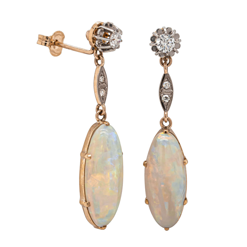 Vintage 11ct Yellow Gold Opal & Diamond Earrings - Earrings - Walker & Hall