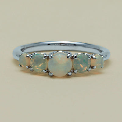 18ct White Gold Five Stone Opal Octavia Ring - Ring - Walker & Hall