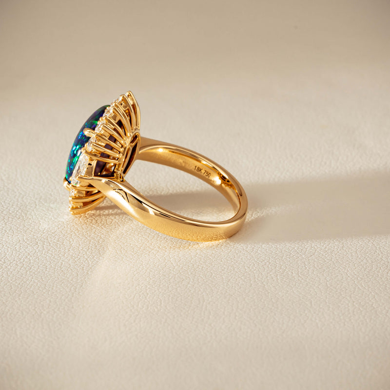 18ct Yellow Gold 4.27ct Opal & Demi Lune Diamond Ring - Ring - Walker & Hall