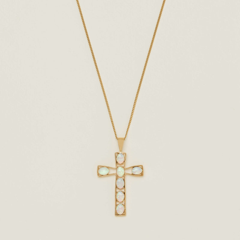 Deja Vu 9ct Yellow Gold Opal-Set Cross Pendant - Necklace - Walker & Hall