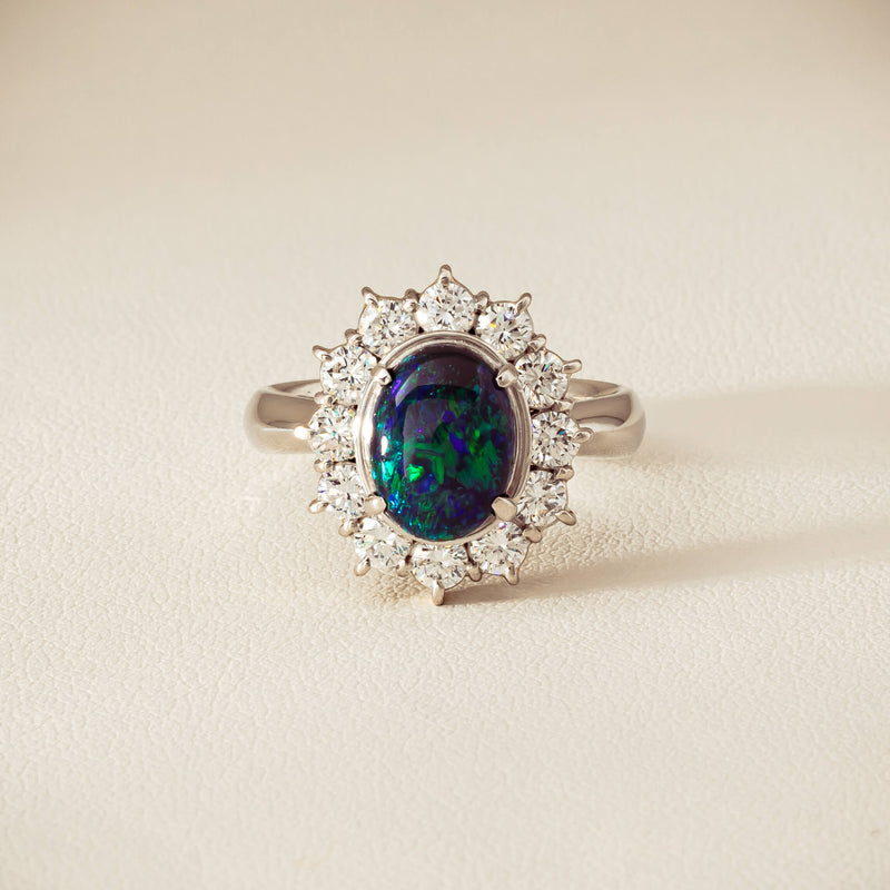 Deja Vu Platinum 1.72ct Opal & Diamond Cluster Ring - Ring - Walker & Hall