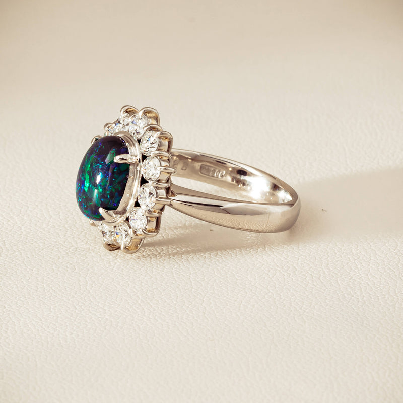 Deja Vu Platinum 1.72ct Opal & Diamond Cluster Ring - Ring - Walker & Hall