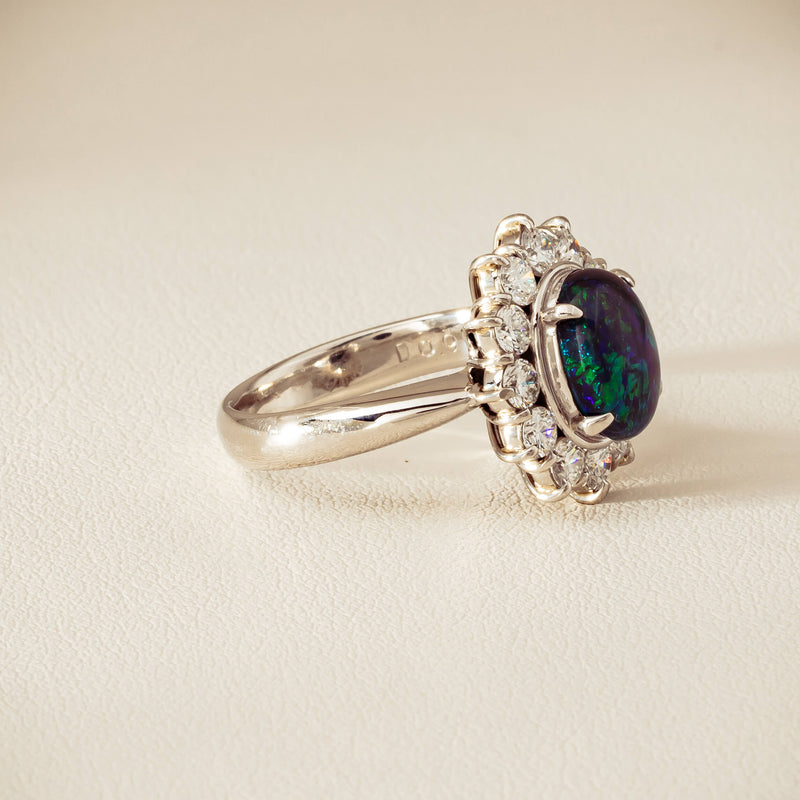 Deja Vu Platinum 1.72ct Opal & Diamond Cluster Ring - Ring - Walker & Hall